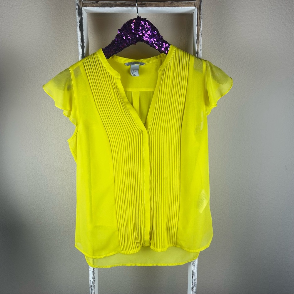 H&M Bright Yellow Sheer Button Down Blouse Sz 6